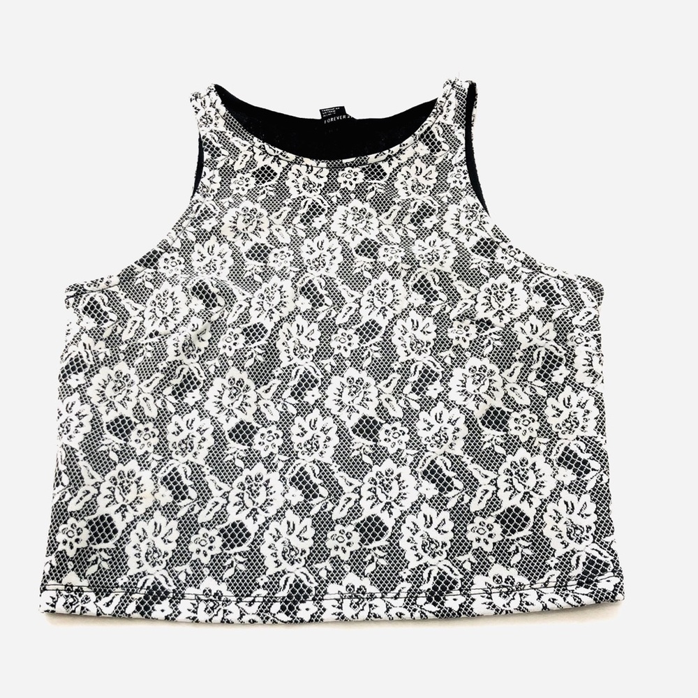 Forever 21 black and white floral crop top